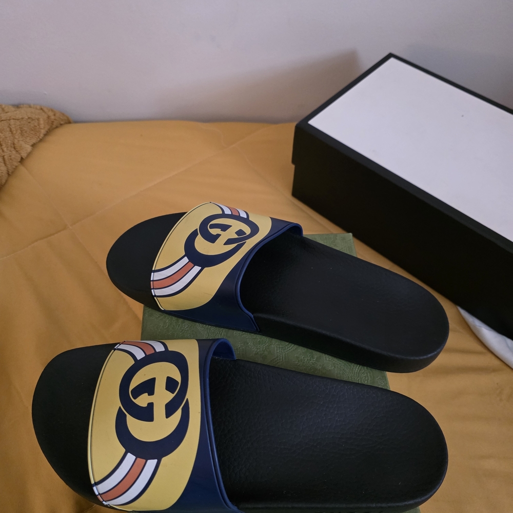 Authentic Gucci Black and Yellow Slide Sandals